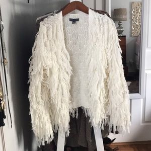 White shag cardigan from Kendall & Kylie x Pacsun